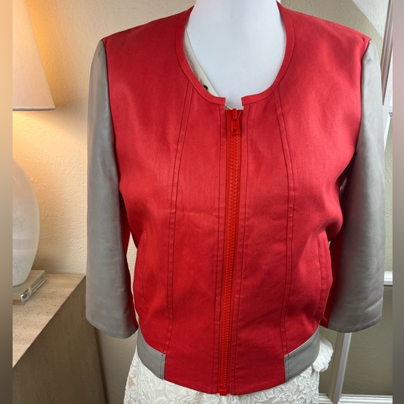 Helmut Lang Coral Linen Blend & Leather Bomber Jacket, size S - Picture 5 of 12
